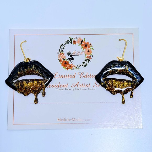 *SOLD OUT*🆕MBM "Black Gold" Drip Lip Earrings 2.65" - Picture 2 of 13